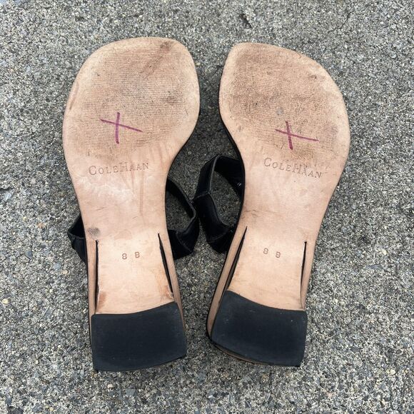 Cole Haan Black Leather Square Slide Open Toe Sandals - Picture 8 of 10